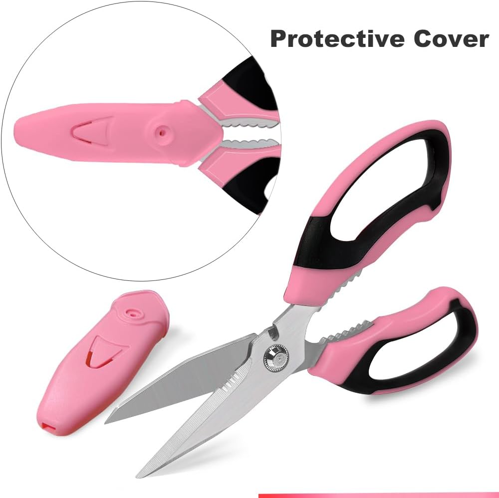 Multi-Purpose Kitchen Scissors | Pink Protective Sheath · Sharp Stainless Steel Blades · Ergonomic Handle