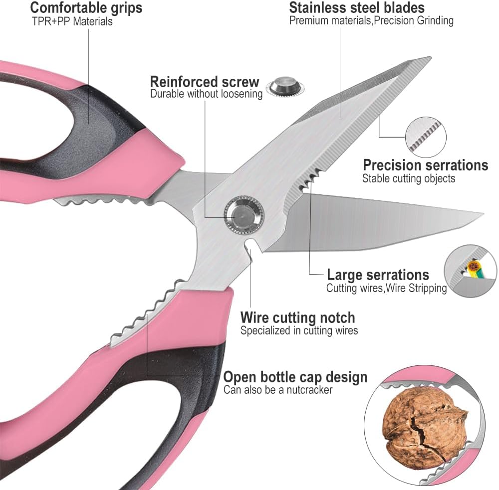 Multi-Purpose Kitchen Scissors | Pink Protective Sheath · Sharp Stainless Steel Blades · Ergonomic Handle
