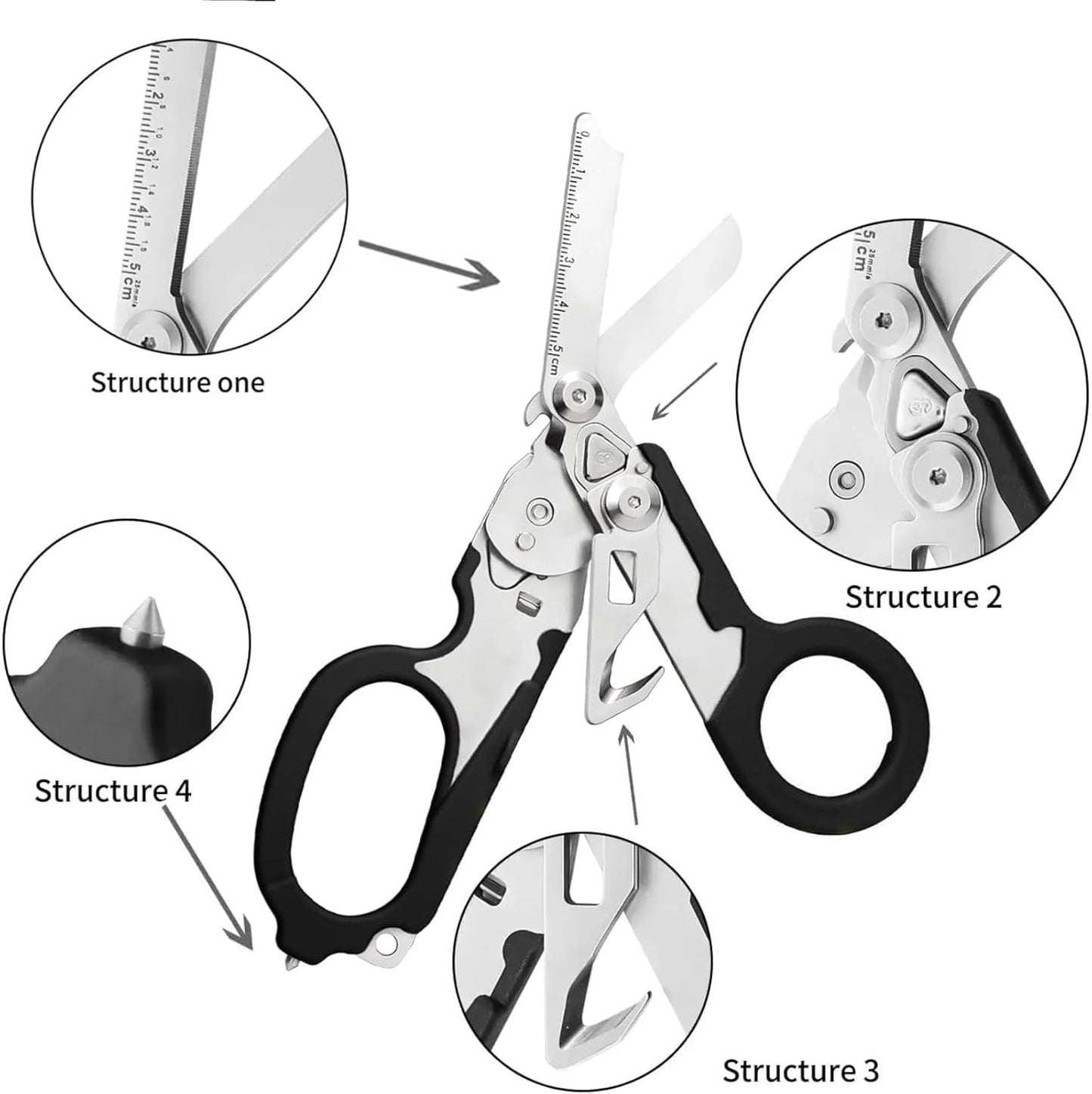 Multi-Function Folding Scissors | Black & Silver · Scale Blade · Portable & Safe · Versatile Use