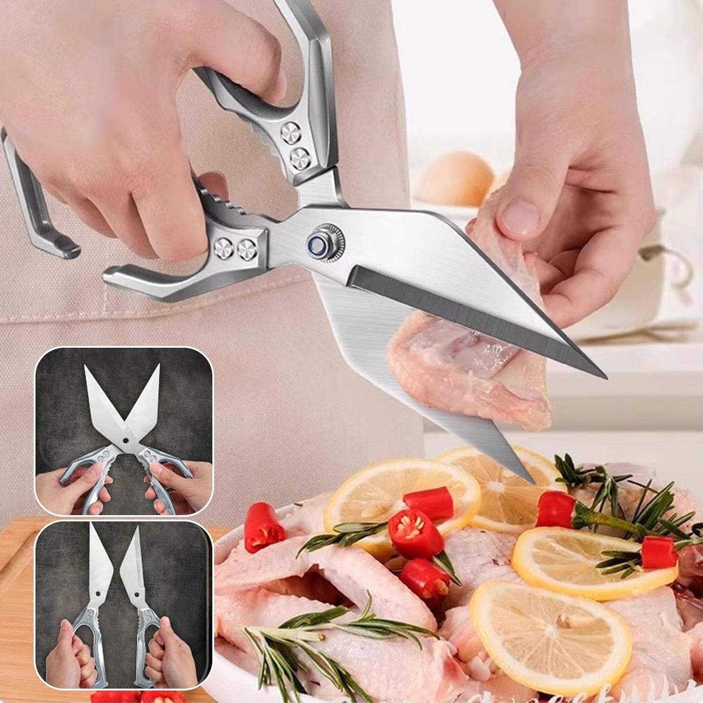 Multi-Functional Kitchen Scissors · Heavy-Duty Stainless Steel | Bottle Opener, Nut Cracker, Food Cutter & Detachable Utility Blades
