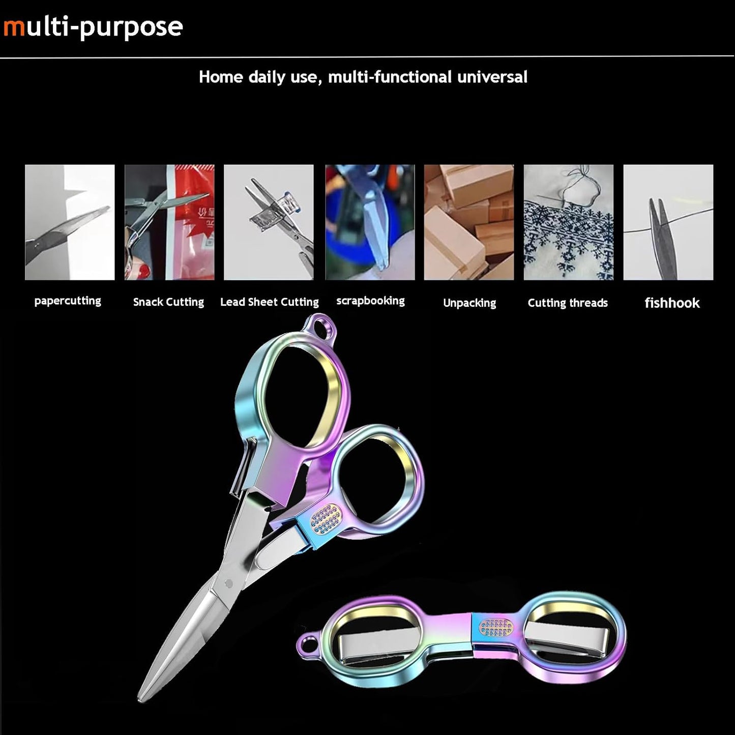 Foldable Portable Scissors | Rainbow Stainless Steel · Compact & Lightweight · Travel & Emergency Essential
