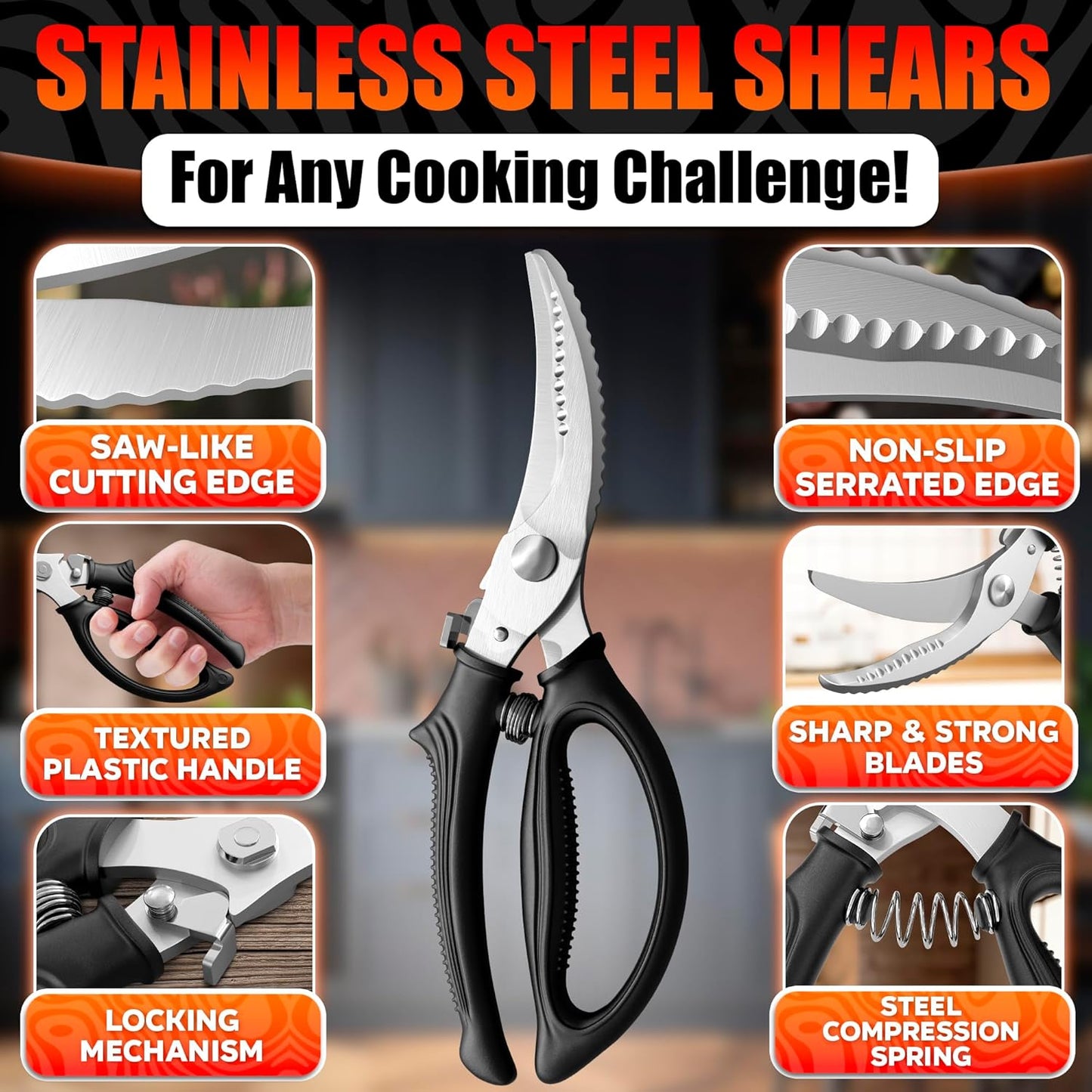 Multi-Functional Kitchen Boning Shears · Curved Blade Design | Stainless Steel Sharp Blades for Easy Meat & Poultry Cutting