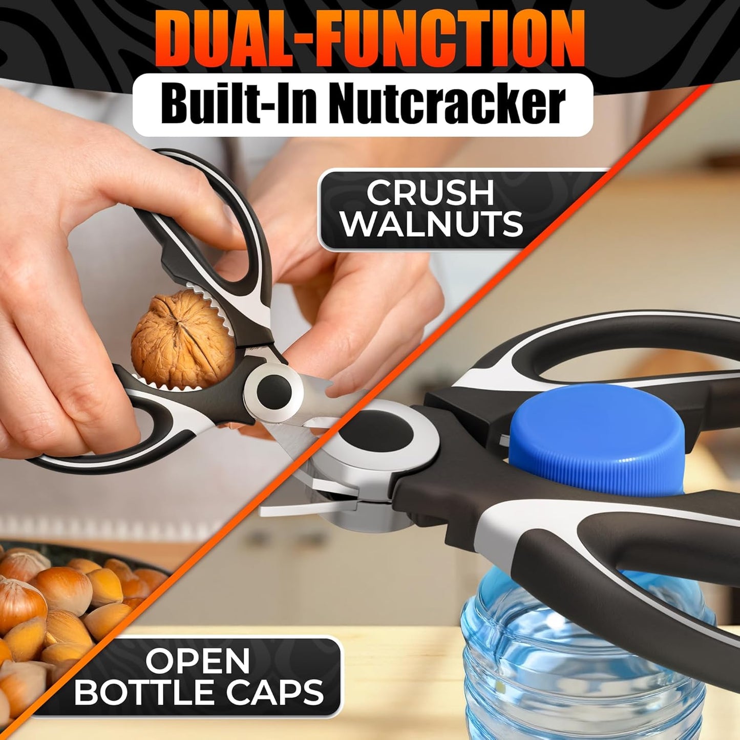 Multi-Purpose Kitchen Scissors | Sharp Stainless Steel Blades with Protective Sheath for Easy Food Prep