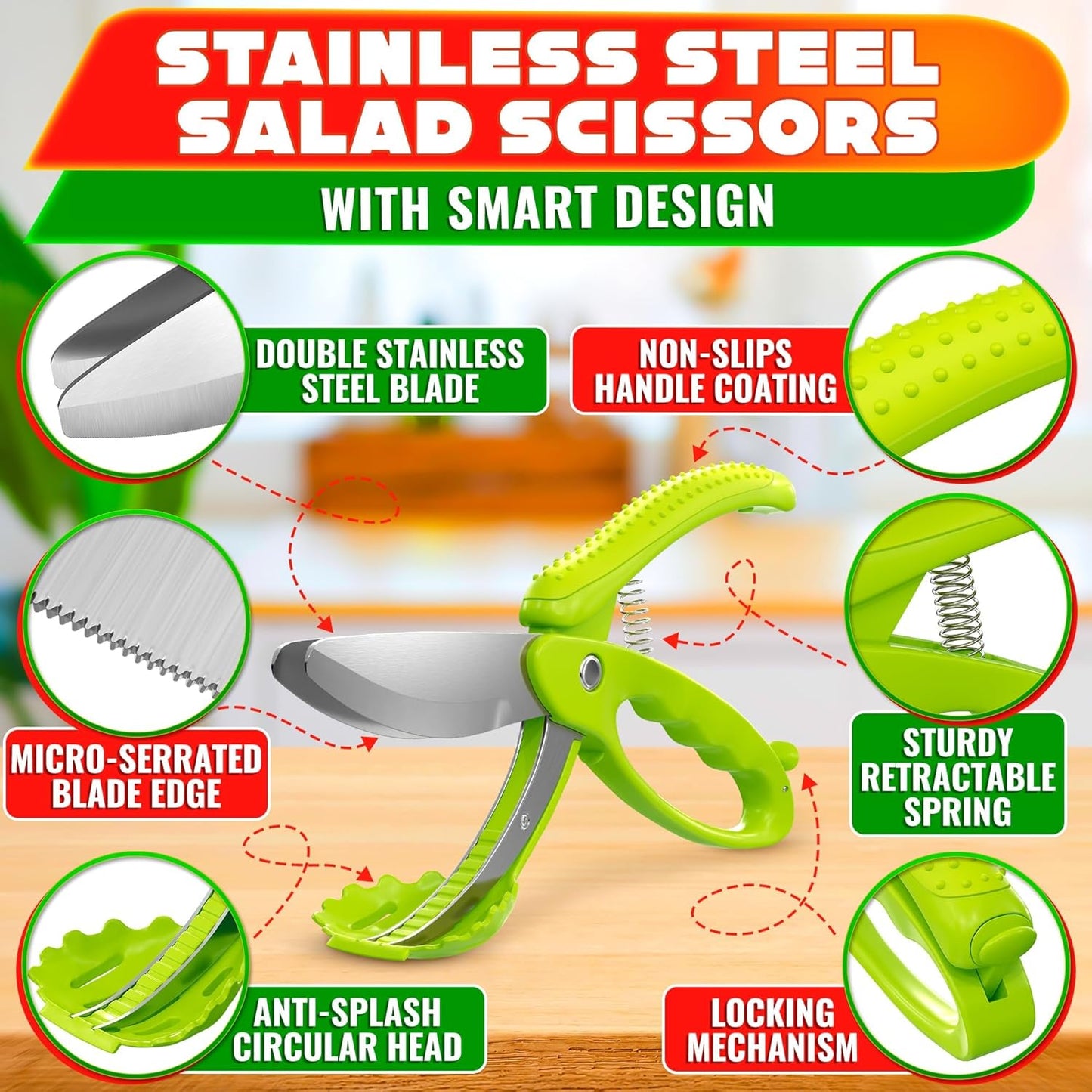 Multi-Functional Kitchen Scissors · Spring-Loaded Design | Comfortable Non-Slip Handle for Easy Food Prep