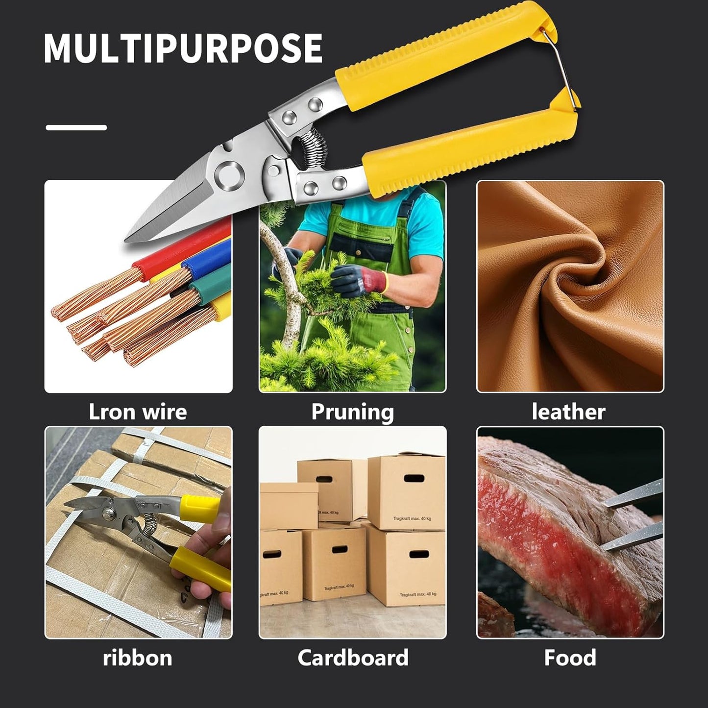 Heavy-Duty Multipurpose Scissors | Non-Slip Handle · Sharp Blades · Ideal for Home & Garden
