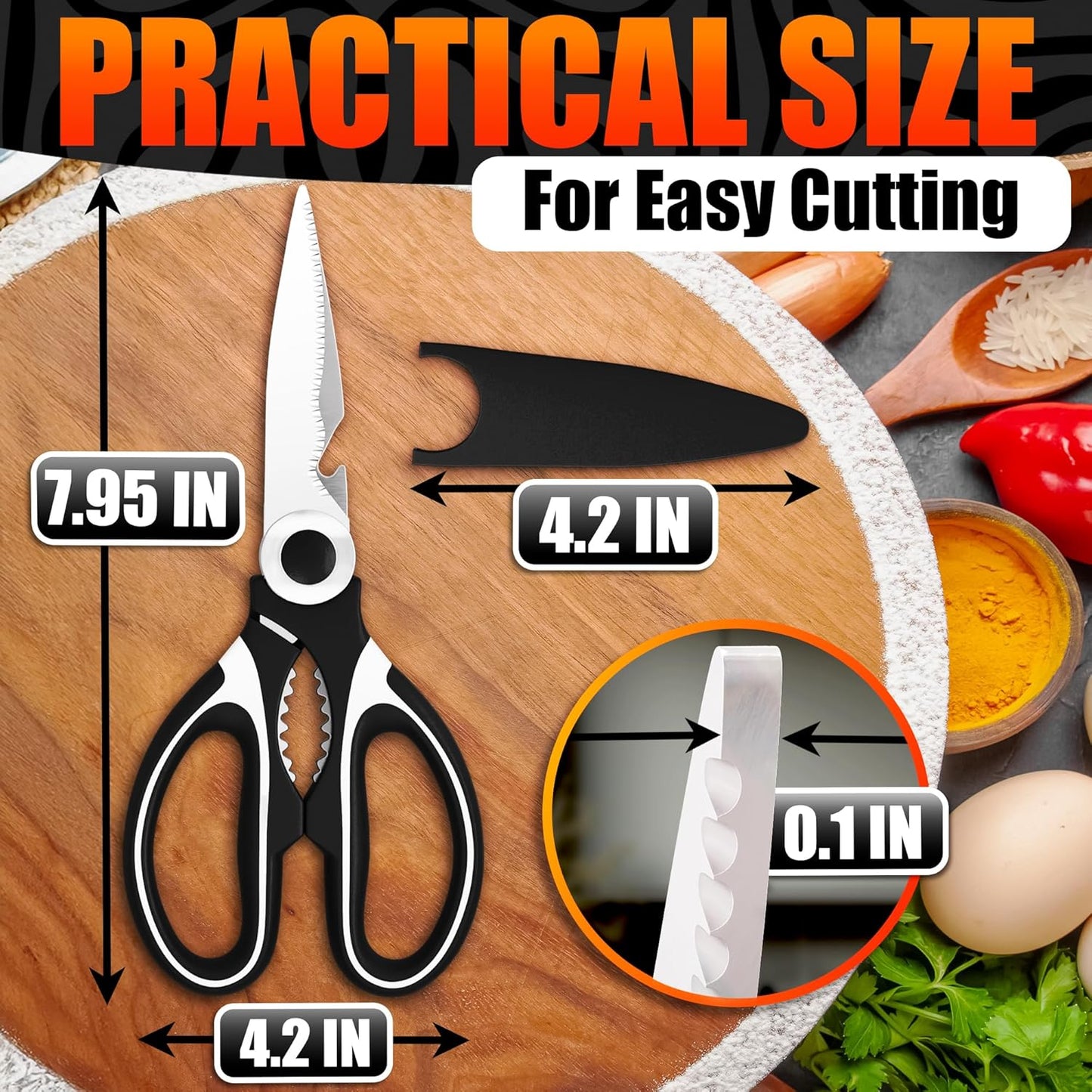 Multi-Purpose Kitchen Scissors | Sharp Stainless Steel Blades with Protective Sheath for Easy Food Prep