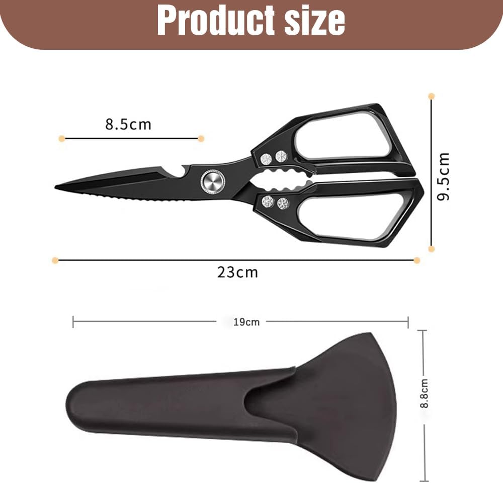 Multi-Functional Kitchen Scissors · Heavy-Duty Stainless Steel | With Safety Sheath | Bottle Opener, Nut Cracker & Food Cutter