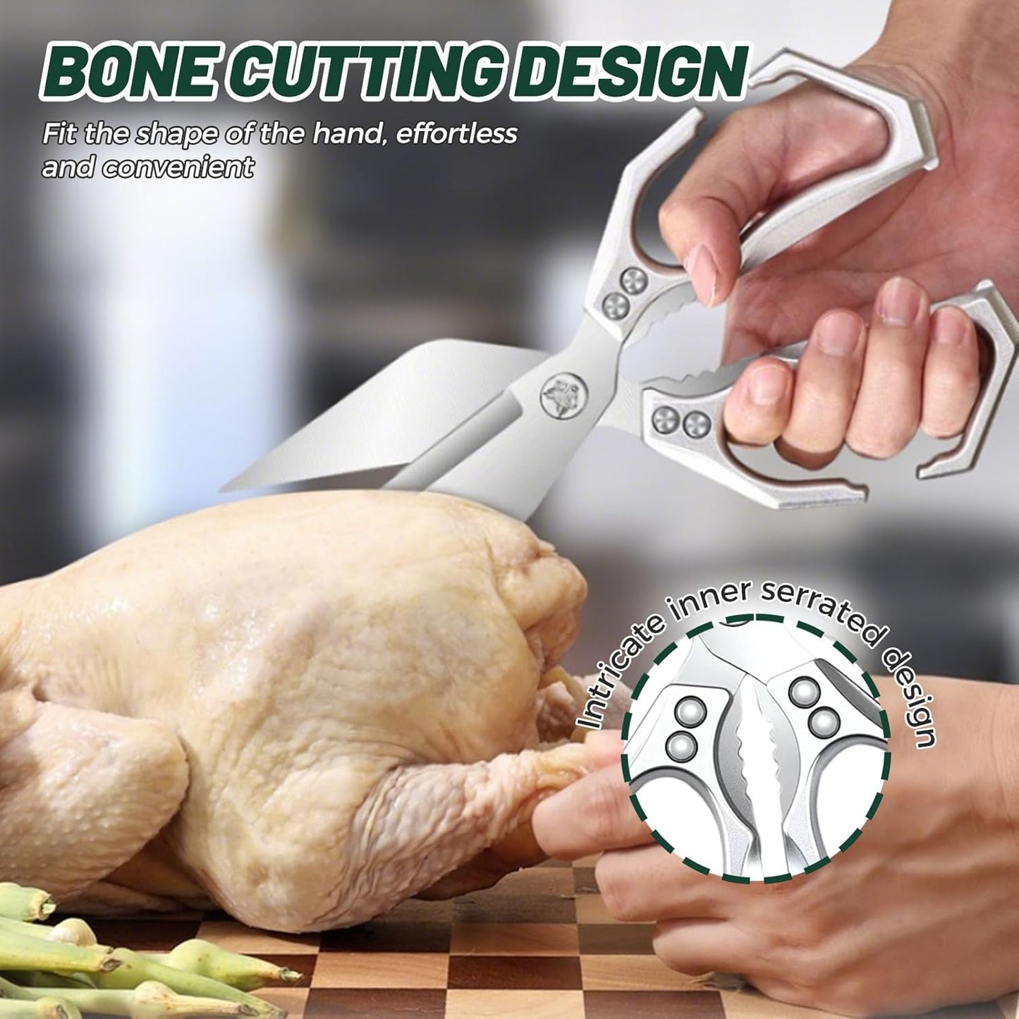 Multi-Functional Kitchen Scissors · Heavy-Duty Stainless Steel | Bottle Opener, Nut Cracker, Food Cutter & Detachable Utility Blades
