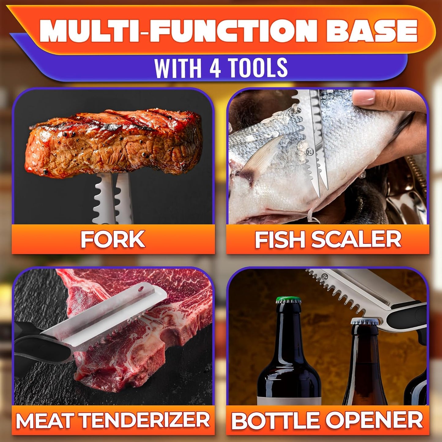 Multi-Functional Food Cutter · Serrated Blade Design | 2-in-1 Knife & Cutting Board | Easy Food Prep for Home & Outdoor Cooking