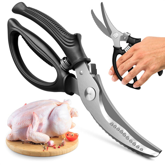 Multi-Functional Kitchen Boning Shears · Curved Blade Design | Stainless Steel Sharp Blades for Easy Meat & Poultry Cutting