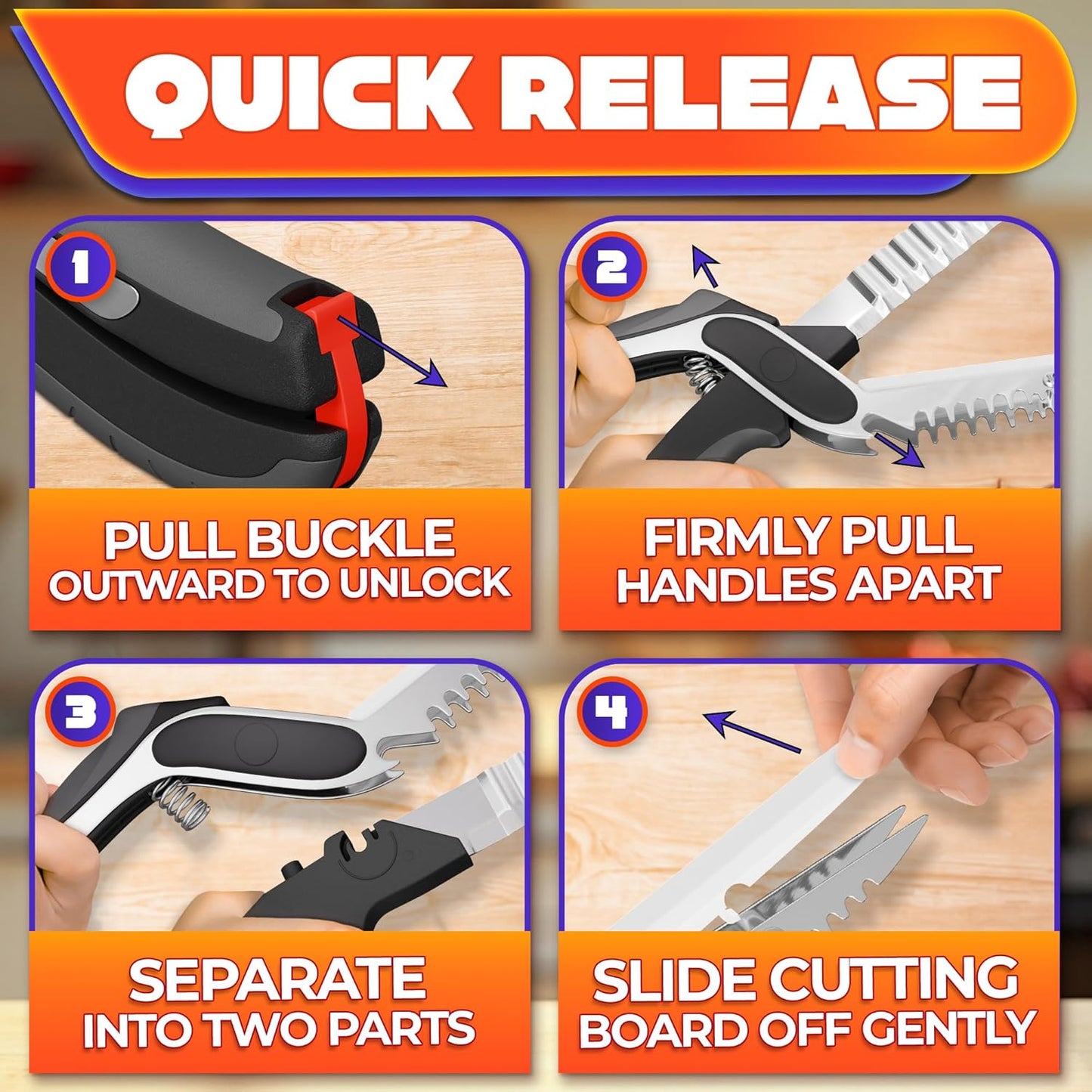 2-in-1 Multi-Functional Kitchen Scissors | Scissors + Cutting Knife Combo, Sharp Stainless Steel Blades with Ergonomic Handle