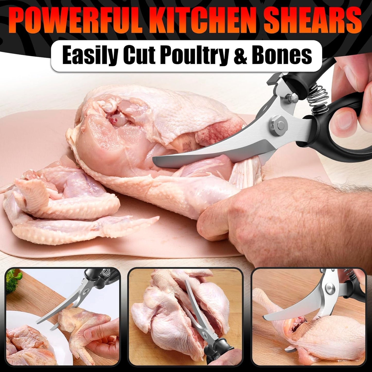 Multi-Functional Kitchen Boning Shears · Curved Blade Design | Stainless Steel Sharp Blades for Easy Meat & Poultry Cutting